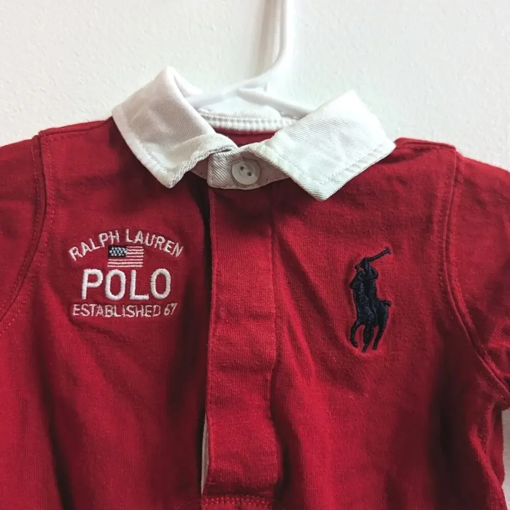 Ralph Lauren Red Polo Romper Baby Boys 6m Pony Preppy